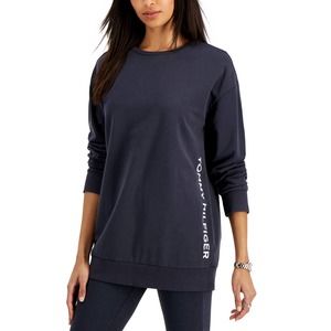 NWT Tommy Hilfiger Womens Graphic Long Sleeve Crew Neck Sweatshirt Size M Blue